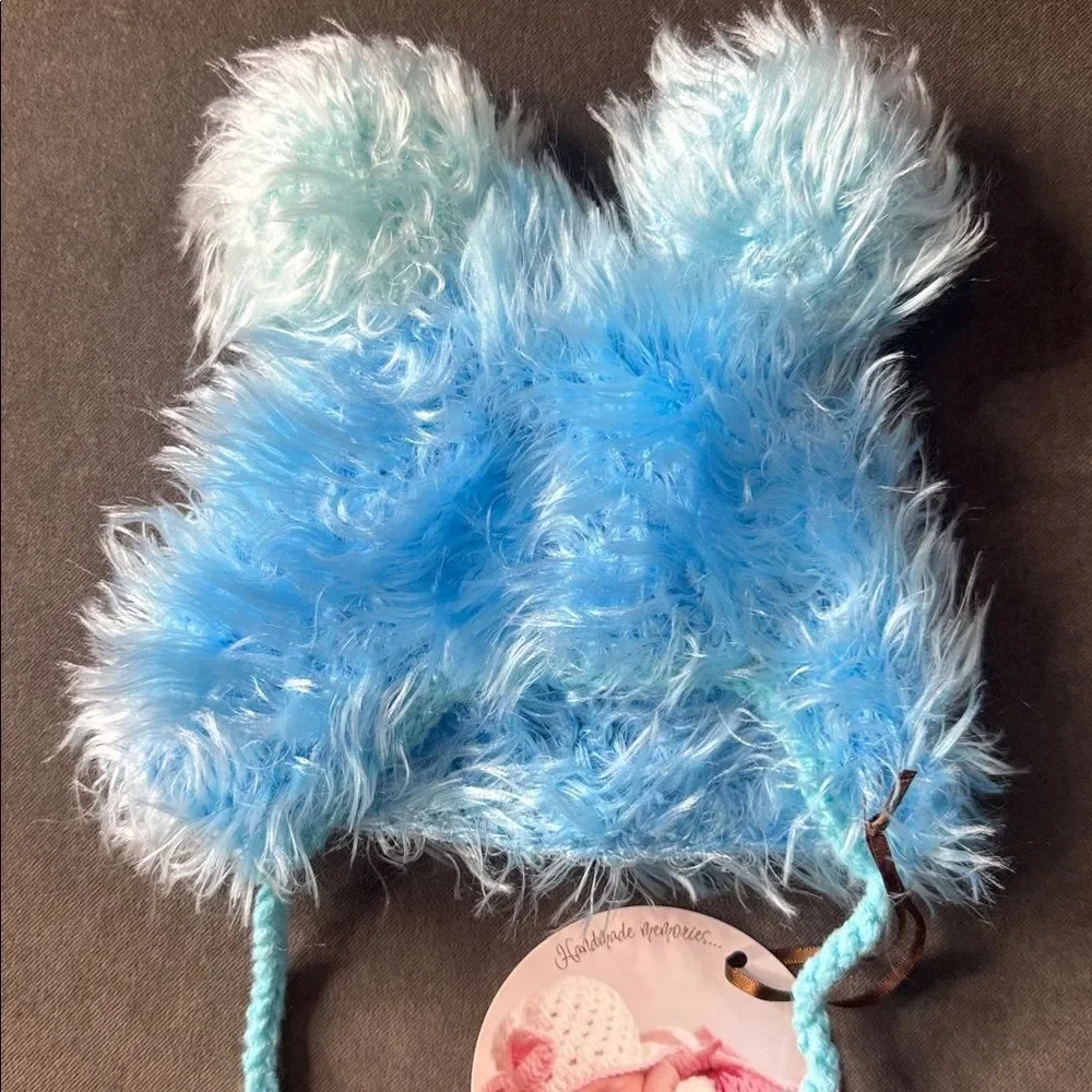 Daisy Baby Infant Toddler Fuzzy Lil’ Bear Beanie Hat Blue Size 6-12 months NWT